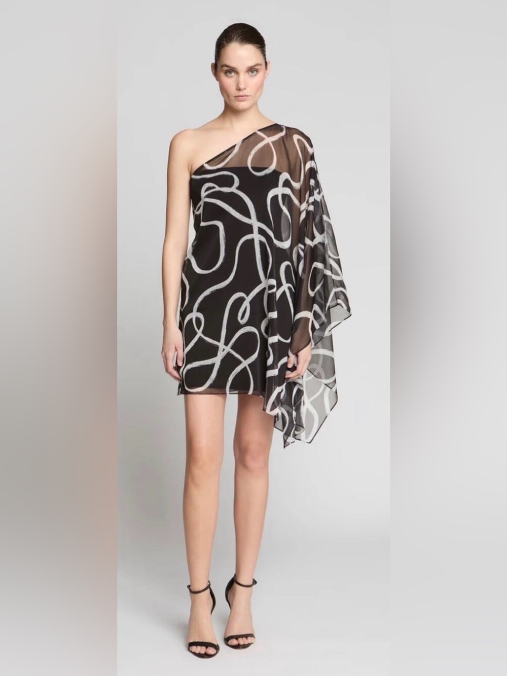 Halston Chiffon Caftan Mini Dress Black Strapless Dress Airy Caftan Sleeve 8